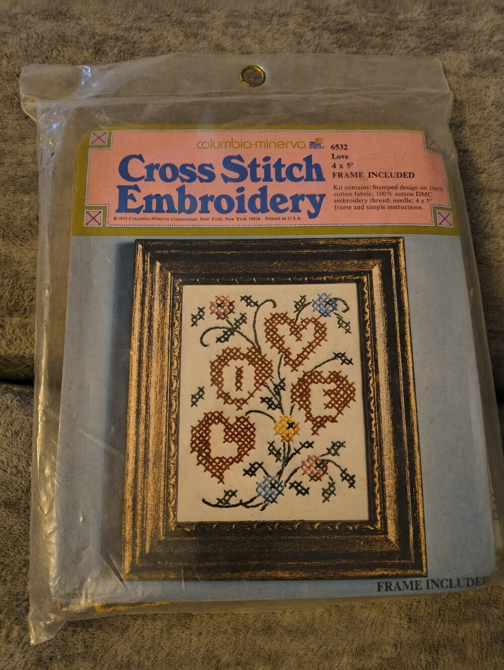 Vintage Cross Stitch Embroidery Kit - Pink & Gold